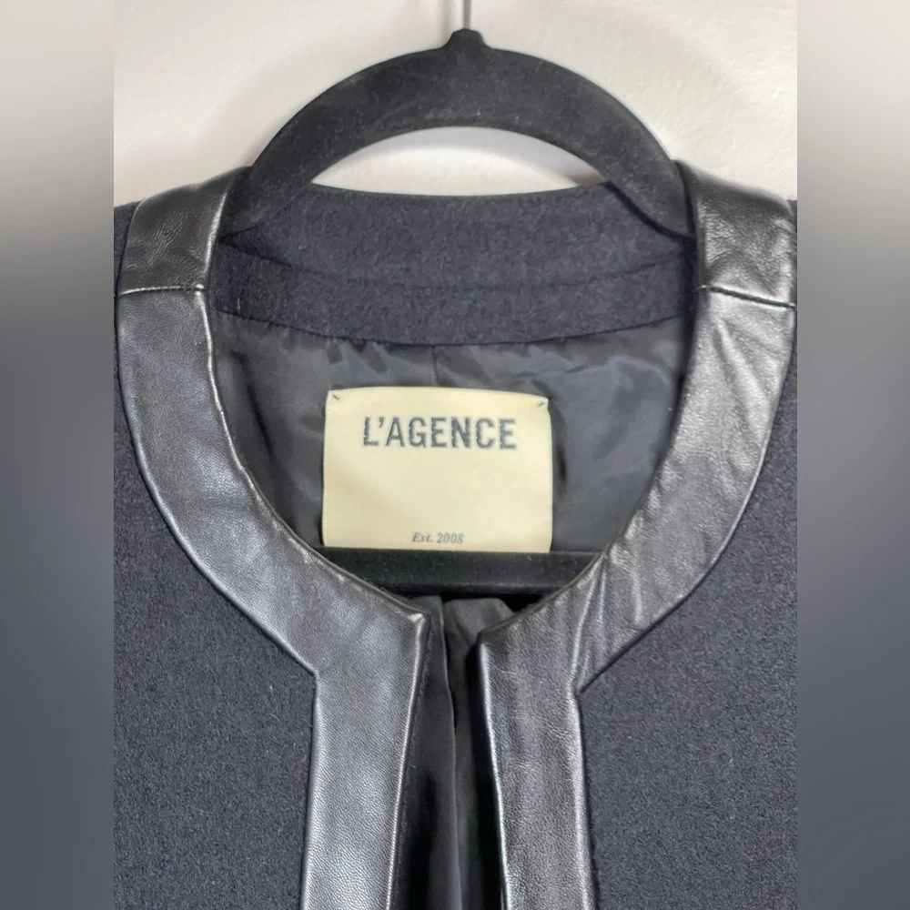 NWOT L’Agence Women’s Harper Leather and Wool Contrast Blazer in‎ Black Size 2